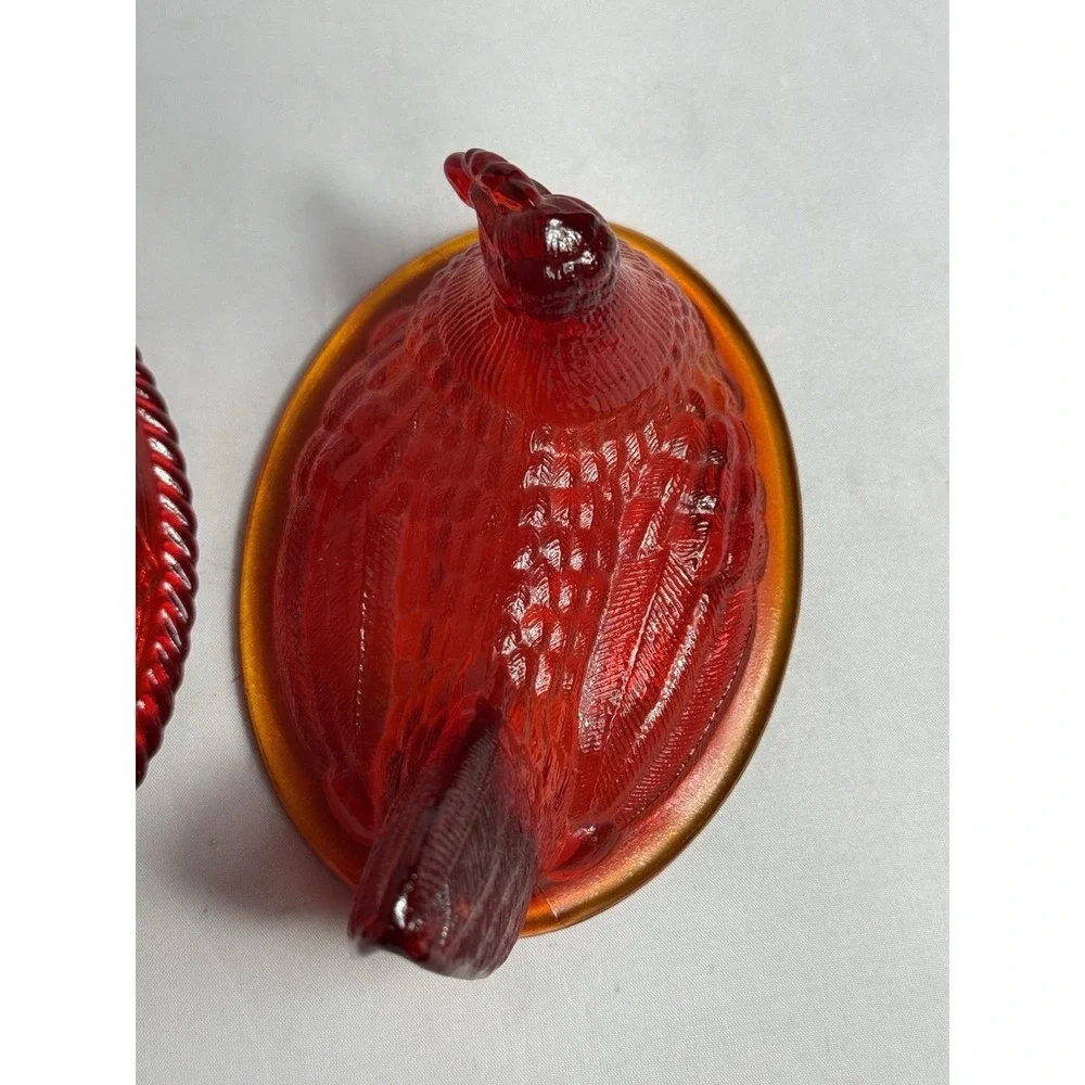 Westmoreland Ruby Red Amberina GLOWS Glass Hen On Nest Marked Twice Excellent